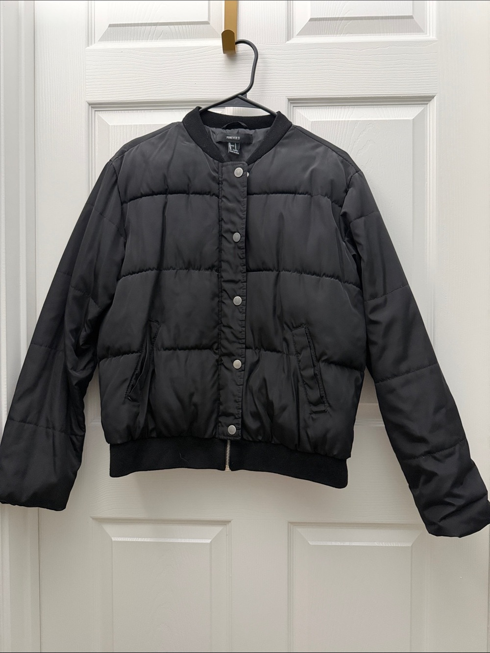 Women's Black Puffer Bomber Jacket
